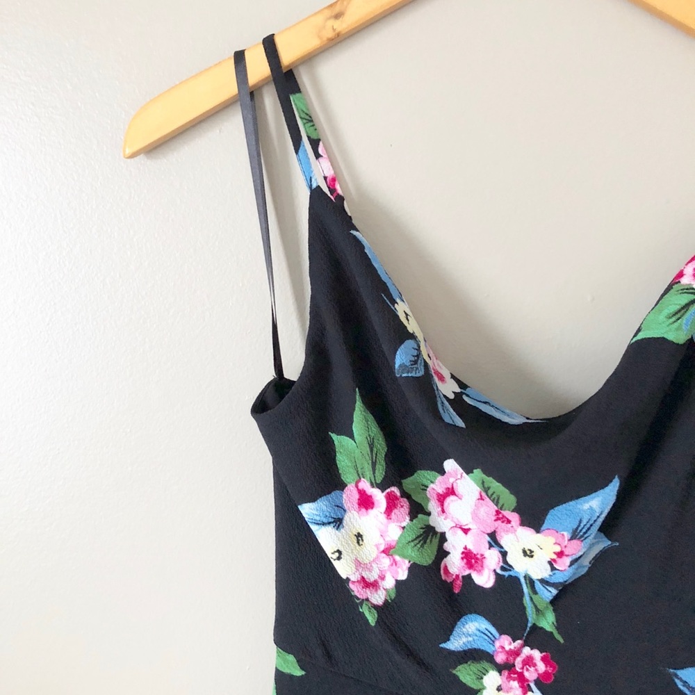 🌿 Drape Front Floral Little Black Dress